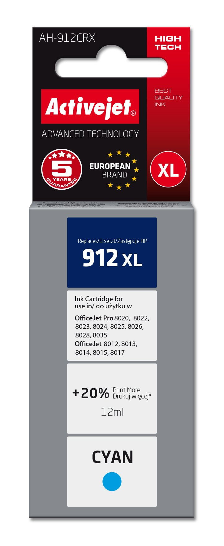 Activejet Ink Ah-912CRX Printers HP, Spare Part HP 912XL 3YL81AE Premium 990 Páginas Blue