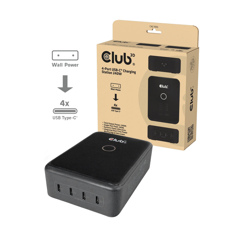 CLUB3D Charger 4x USB-C PD 3.1 240W, GaN Retail