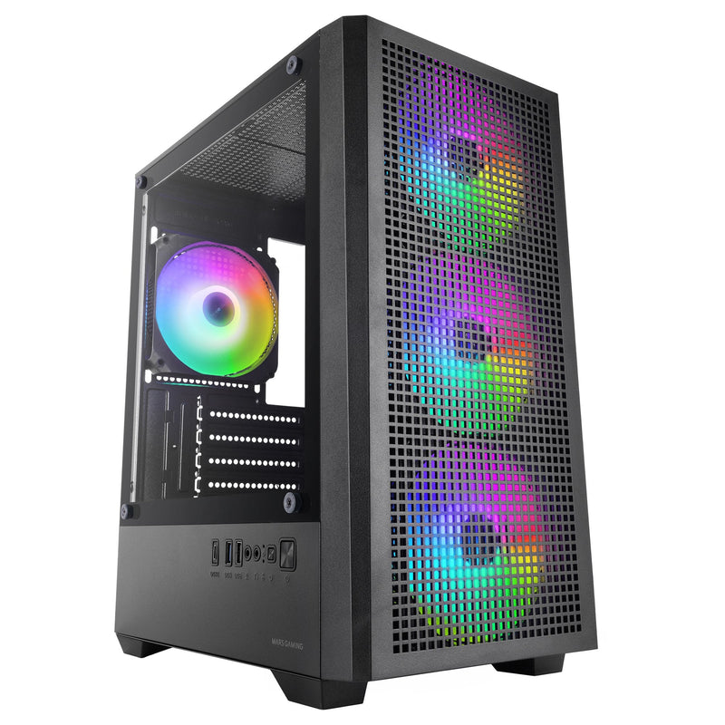 Mars Gaming PC Case microATX Mc-vector GPU Max. 282MM Glass Tempered Mesh ARGB USB-C Black