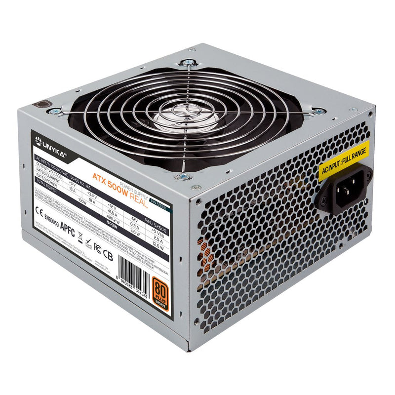 Unykach Power Supply ATX 52500 500W 80 + Bronze Apfc Activo Fan 120MM Ultra Quiet