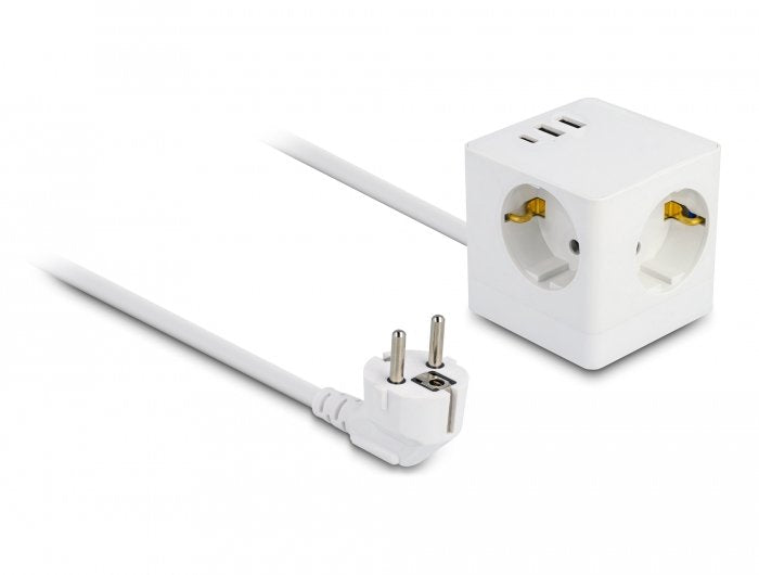 Delock Bucket Plugs With Cable Alargador 3-VÍAS With Protection Kids And USB Charger 1,5M Cable White