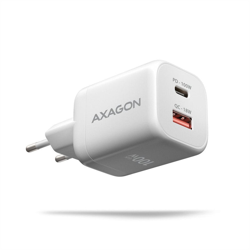 ACU-PQ100W Charger Network GaN 100W, 2X Port (usb-c + Usb-a), PD 3.0/Pps/QC4+, Mini, White