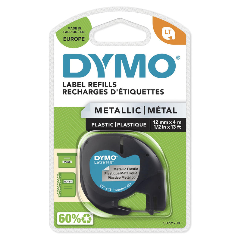 Dymo Letratag S0721730 Tape Labels Genuine Rotuladora - Texto Black Sobre Fondo Metallic - Wide 12MM X 4