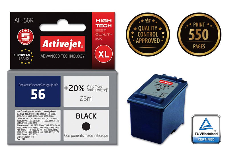 Activejet Ink Ah-56R (reemplazo HP 56 C6656A - Premium - 25ML - Black