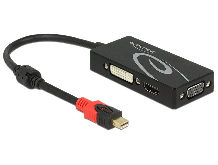 Delock Adapter Mini DisplayPort 1.2 Connector Male VGA HDMI DVI Connector Female 4K Pasivo Black