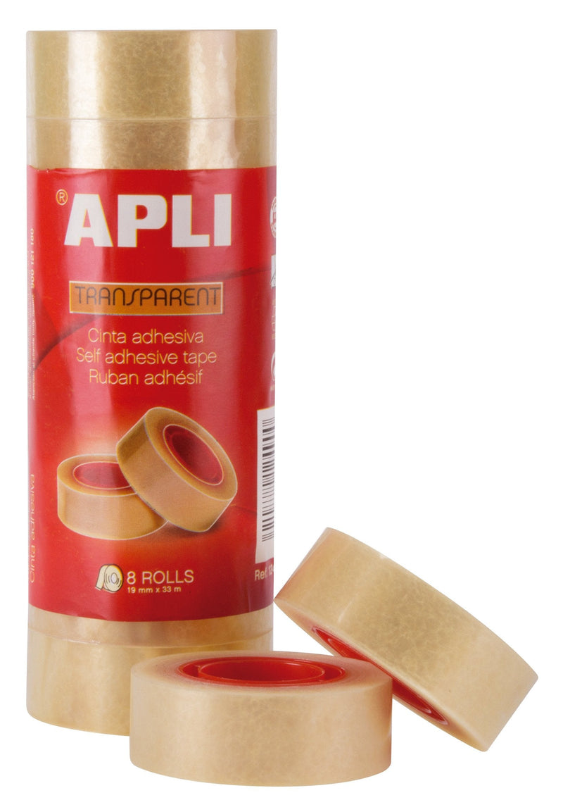 Apli Tape Adhesiva Transparent Tower - 8 Rolls 19MM X 33M.