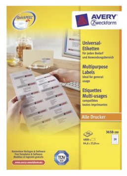 Avery Zweckform Labels 3658-200 White 64,6 X 33,8MM