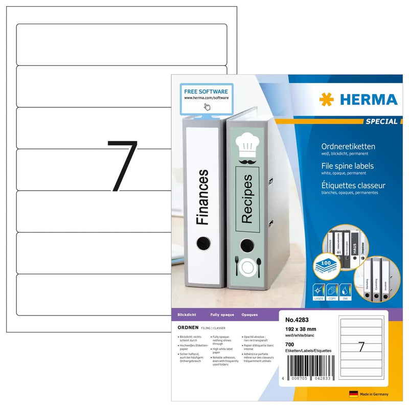 Herma Labels Ring Binder 38,0 X 192,0MM White