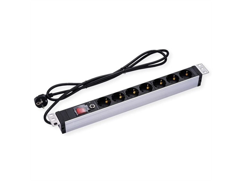 Value 19-PULGADAS Power Strip Plugs 7VÍAS With Berlastschutz, 1 He, Contact Protection Connector Male 2,8M