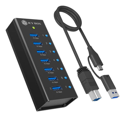 Box 7-PORT USB 3.2 Gen 2 (10 Gpbs) Hub With 1X Tablet-puerto Charging Includes 12V 3A Power Supply, Vollmetall — image 1