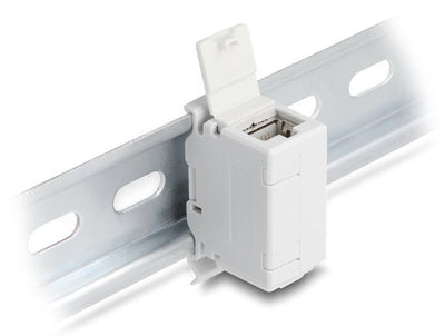 RJ45 Empalme CAT.6A Connector Female a Female With Cover Antipolvo Carriles Din Assembly Grey — image 1