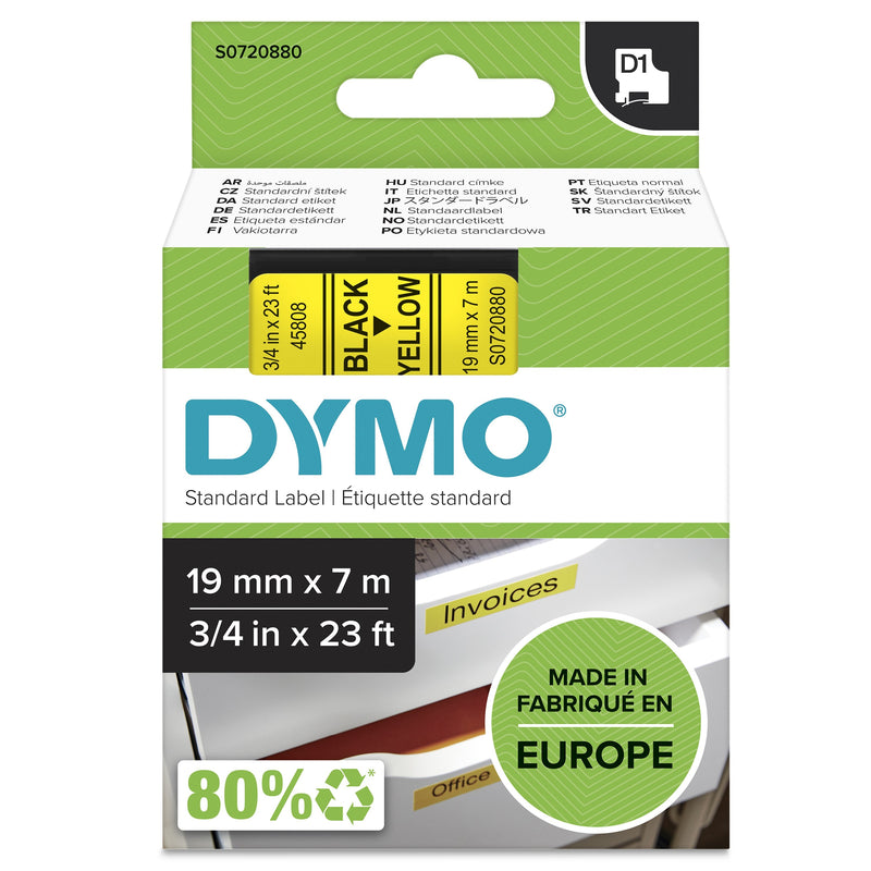 Dymo D1 - Labels Standard - Black Sobre Yellow - 19MM X 7M