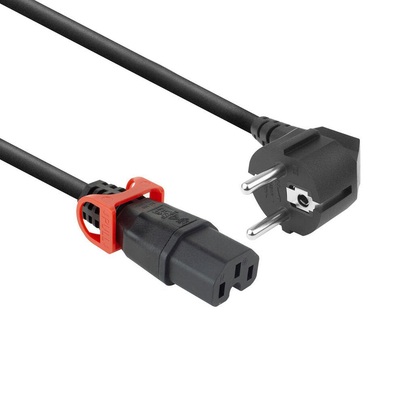Powercord Schuko Cee 7 Male (angled) - C15 IEC Lock + Black 1M, EL603S