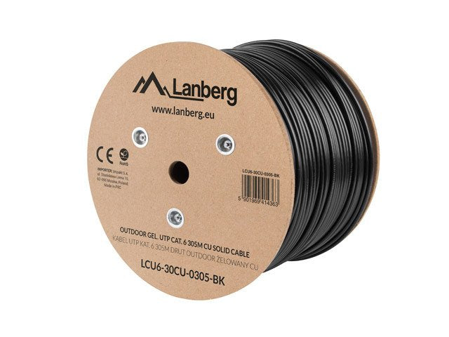 Lanberg Bobina Cable Network CAT.6 UTP 305M Sólido Exteriores Black LCU6-30CU-0305-BK