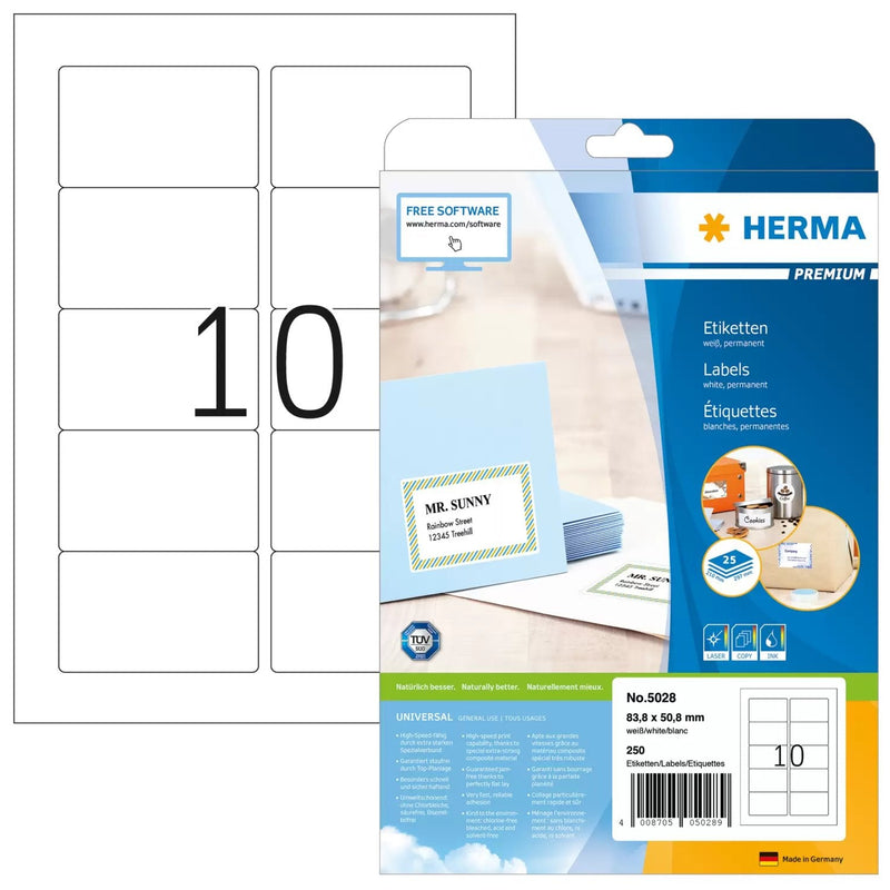 Herma Labels Premium A4 White 83,8X50,8MM Paper 250 Units