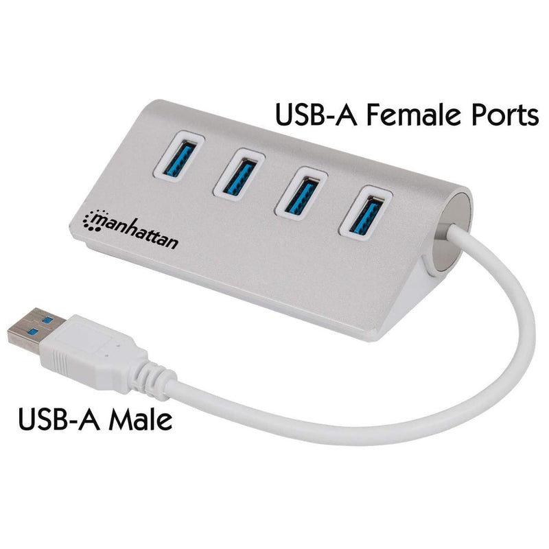 Manhattan Hub USB 3.0 Superspeed 4 Ports USB 3.0 Tipo-a 3.0, Chasis Aluminium Alimentado Bus