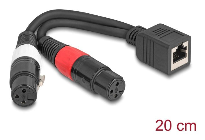 Delock Cable Adapter RJ45 Connector Female a 2 X Xlr 3 Pin Connector Female Black 20CM