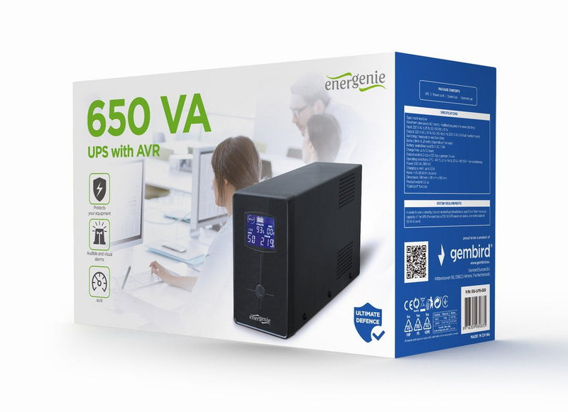 Gembird UPS Energenie- LINE-INTERACTIVE,650VA,2XIEC,1XSCHUKO 230V Out, LCD