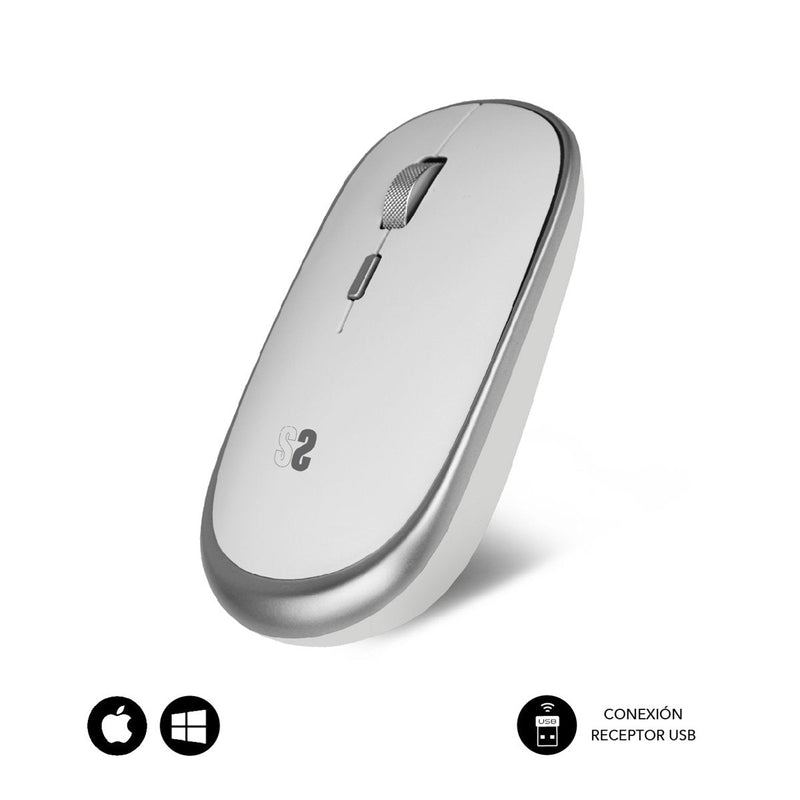 Subblim Mouse Optico Wireless Mini Flat Silver Up To 1600DPI/ Wireless/ Silent Click/ Ambidiestro