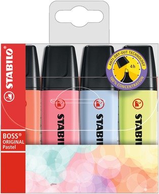 Stabilo Boss Marcador Fluorescent Case 4 Colours Pastel