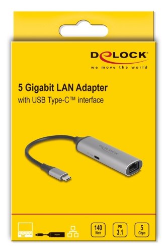 Delock USB Type-c™ Network Adapter 5 Gigabit LAN 1 X RJ45 With Power Delivery PD 3.1 140 Watt — image 1