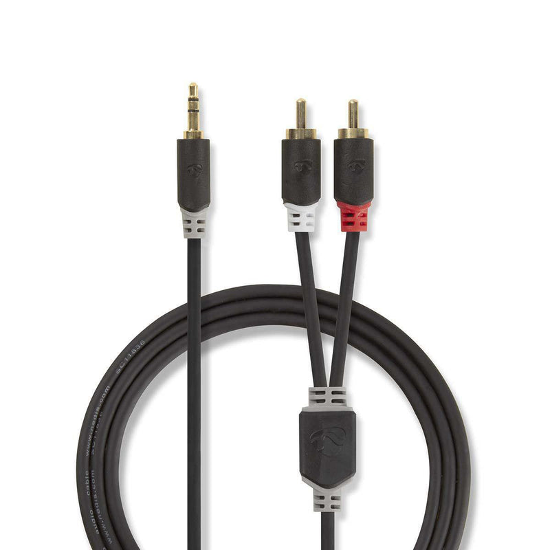 Nedis Stereo-audiokabel 3.5MM Connector Male 2X Rca Connector Male Chapado Oro 2.00M Round Antracita Embalaje