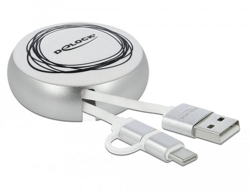 Delock USB 2.0 2 In 1 Cable Retractable Type a Micro-b And Lightning 8 Pin White Gold — image 1