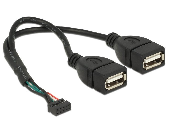 Delock 84933 Base Conexiones USB Cable 2.0 Female 10 Contactos 2,00MM 2 X USB 2.0 Tipo-a Female 20CM