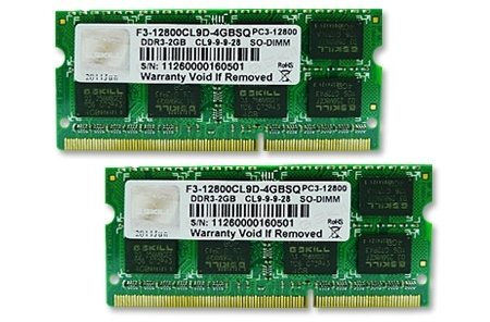 G.skill Memory So-dimm 4GB DDR3 1600 (2X 2GB) Kit Dual, Sq, Lite Retail F3-12800CL9D-4GBSQ
