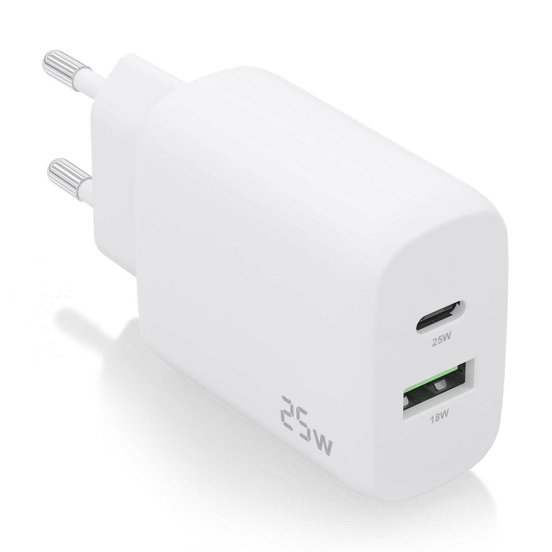 Aisens Charger 25W - 1x USB-C PD 3.0 - 1x USB-A QC3.0 - White