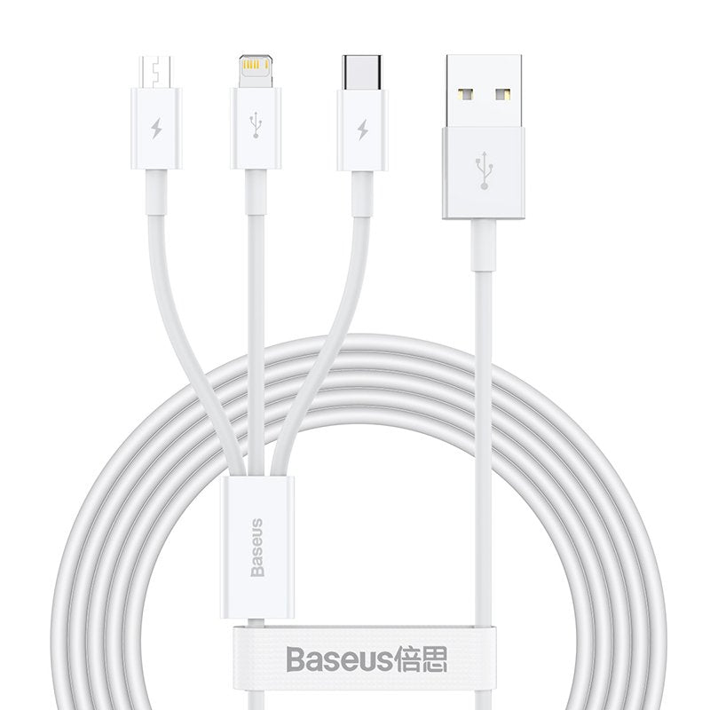 Baseus Cable Top Series 3-IN-1 Fast Charging Data USB Cable To M + L + C 3.5A 1.5M White (CAMLTYS-02)