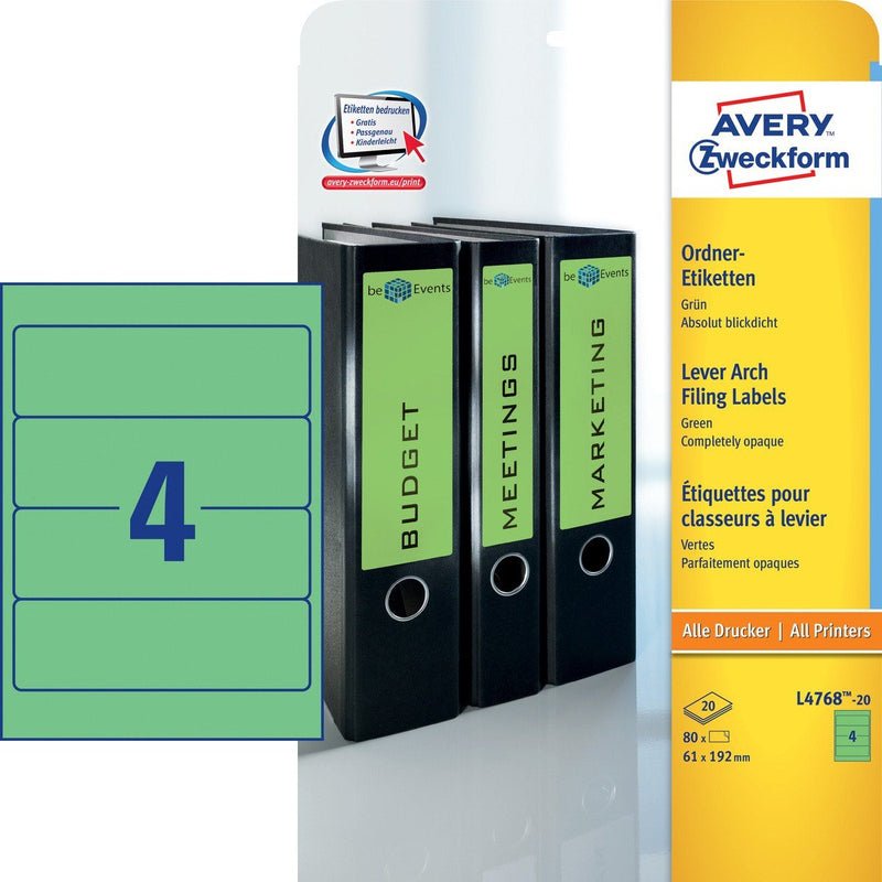 Avery Zweckform Labels Ring Binder 61,0 X 192,0MM Green