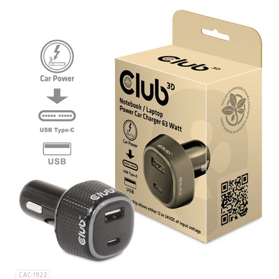 Car Charger USB CLUB3D 1x USB C, 1x USB a, 63W, 12 24V — image 1
