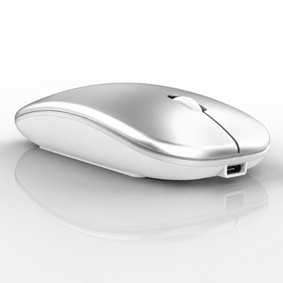 Mouse Wireless Rechargeable 2 1 Bluetooth + USB 2.4G 1600 DPI Ergonómico Silver — image 1