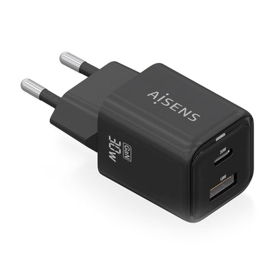 Aisens Charger GaN 30W, 1x USB-C PD 3.0 QC4.0, 1x USB-A QC3.0, Black — image 1