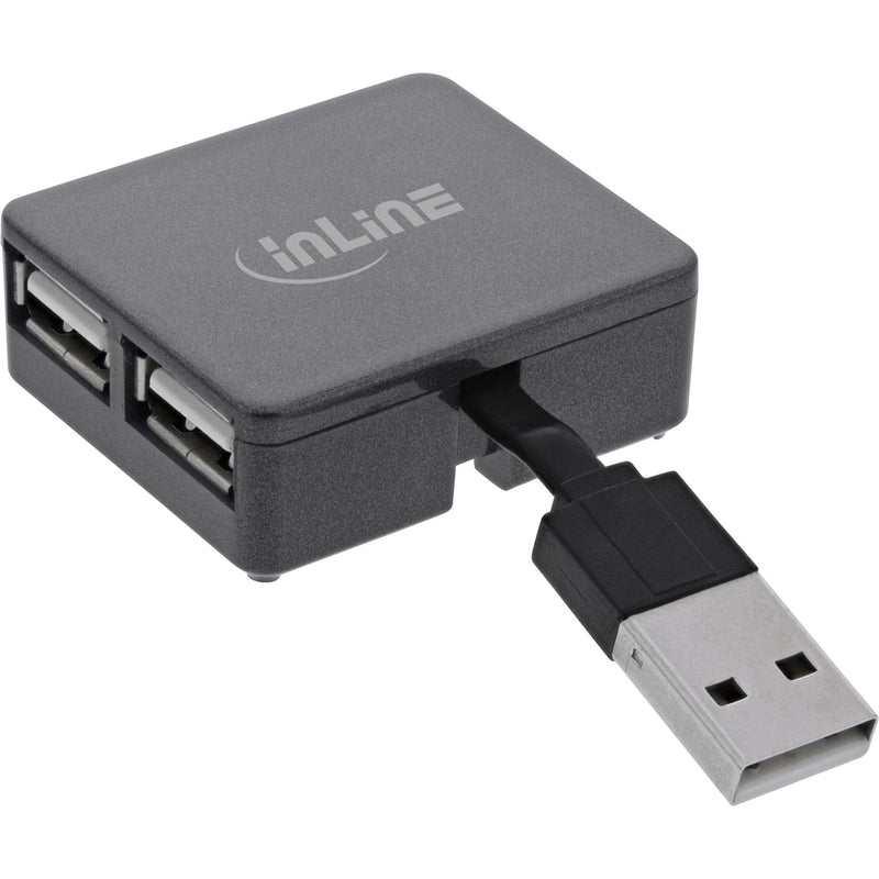 Inline® USB 2.0 4-PORT Hub, USB-A Male a 4x USB-A Female, Black, 4CM, Slim Design