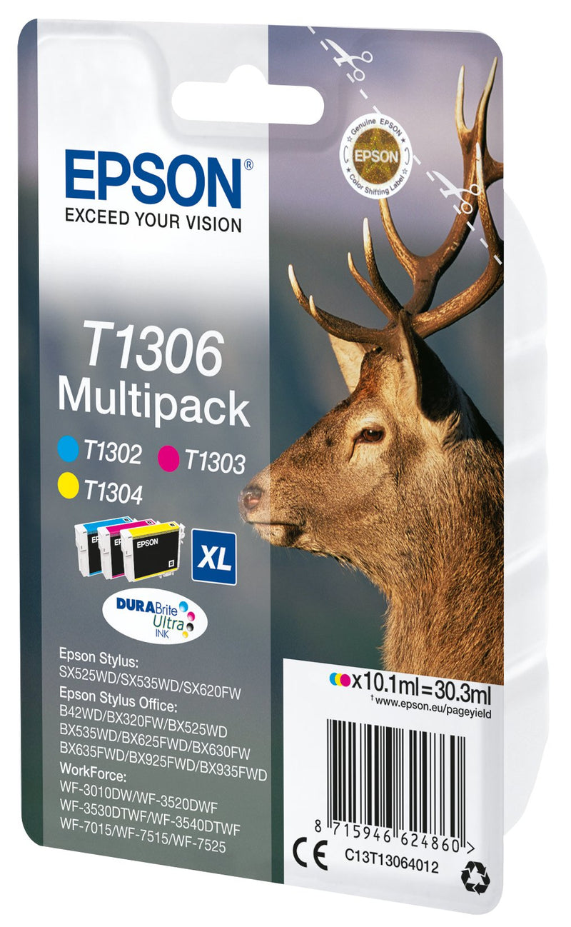 Epson Genuine Ink T1306 XL High Capacity Multipack Cyan Yellow Magenta