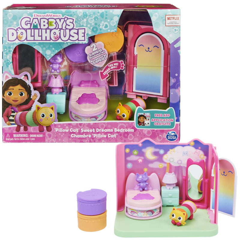 Spin Master Gabby's Dollhouse Deluxe Room Figure Toy Bedroom With Gato Plush Toy Pillow Figure Gato 6062037