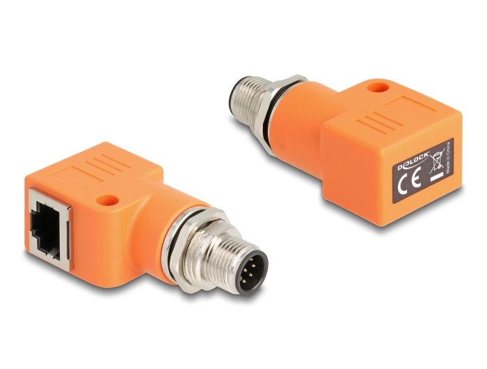 Delock M12 Adapter A-kodiert 8 Pin Connector Male a RJ45 Connector Female CAT.5E With Orificio Fijación 90° An