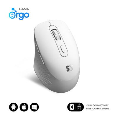 Subblim Mouse Curve Ergo Dual Wireless Bluetooth, USB 2.4GHZ 1600DPI - 5 Buttons - Uso Diestro - White — image 1