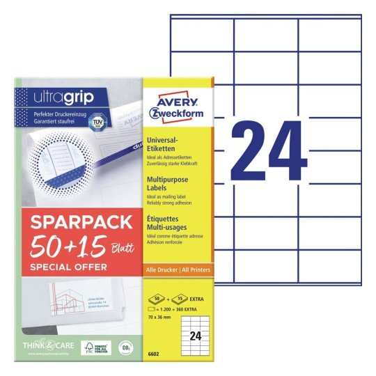Avery Zweckform Labels 6602 White 70,0 X 36,0MM
