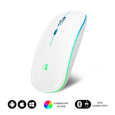 Subblim Mouse Optico Wireless Bluetooth RGB Dual Flat White Up To 1600DPI/ Connection Dual/ Bluetooth/ RF/ Sil — image 1