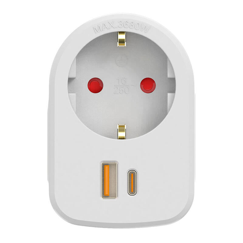 Adapter Combi 30W USB a + C + 1 Socket Schuko, 16A 250V~, White