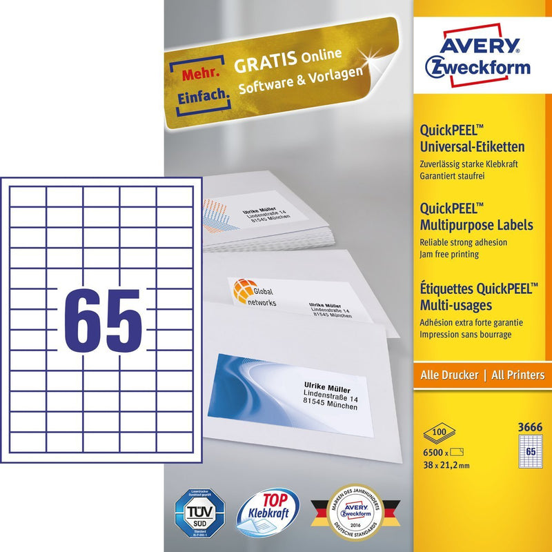 Avery 3666 Label Self-adhesive Rectángulo Permanente White 6500 Pieces