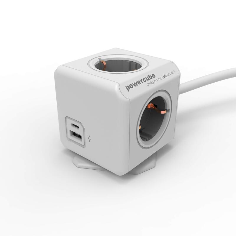 Allocacoc Pdu Unit With USB-A And USB-C Ports, 4 Sockets, 1.5M, White Grey