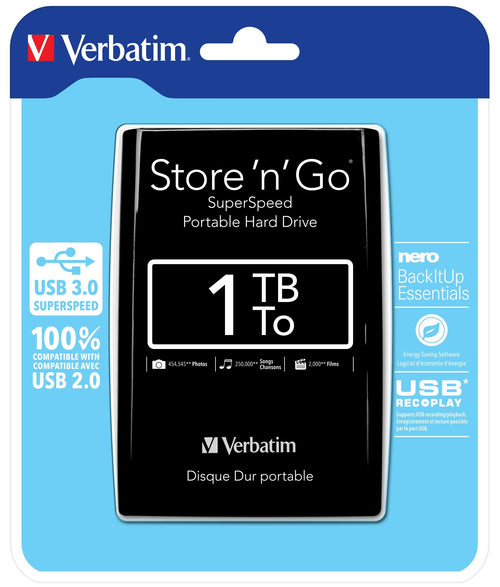 Verbatim Drive External HDD Laptop Store 'n' Go USB 3.0 1TB Colour Black — image 1