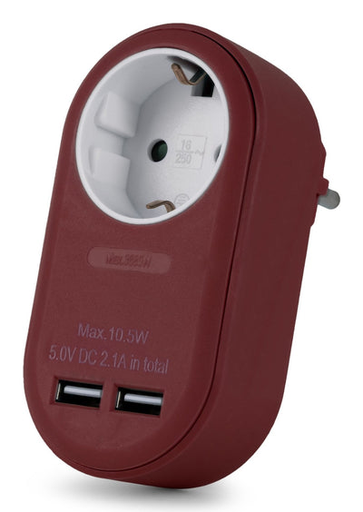Entac Adapter Plug + 2x USB-A Burgundy — image 1