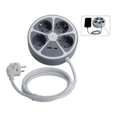 Base Plug Múltiple 4 Sockets Redonda + Usb, 1,4M Cable — image 1