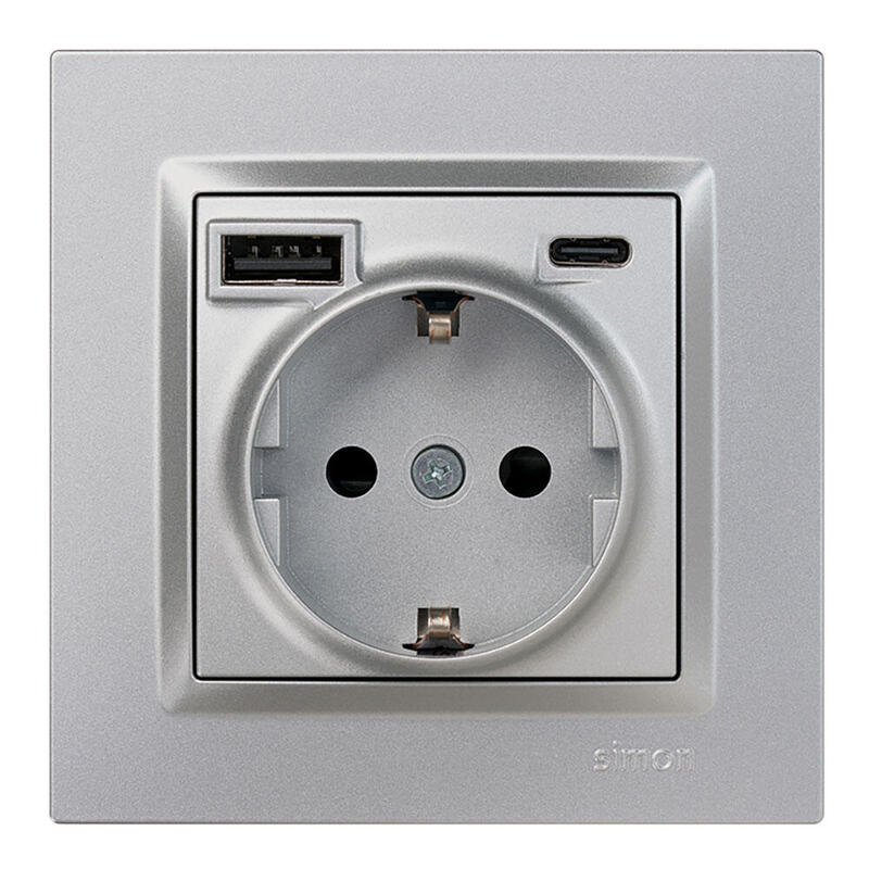 Base Plug Schuko + USB a + C 10,5W 16A 250V~, Simon 10, Aluminium