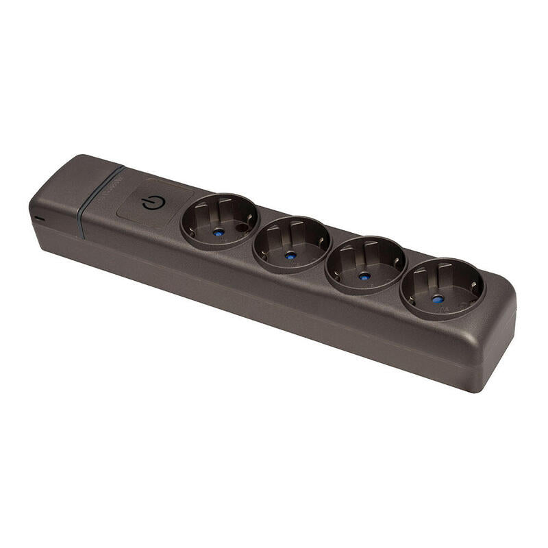 Base Múltiple 4 Sockets 2P + T Schuko, 16A 250V~.GRAFITO, With Switch Luminoso
